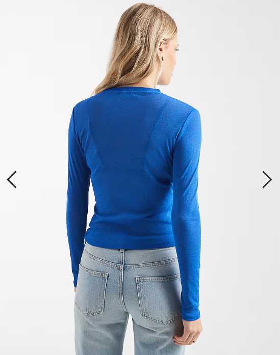 ASOS DESIGN gauzy sheer long sleeve top in cobalt blue