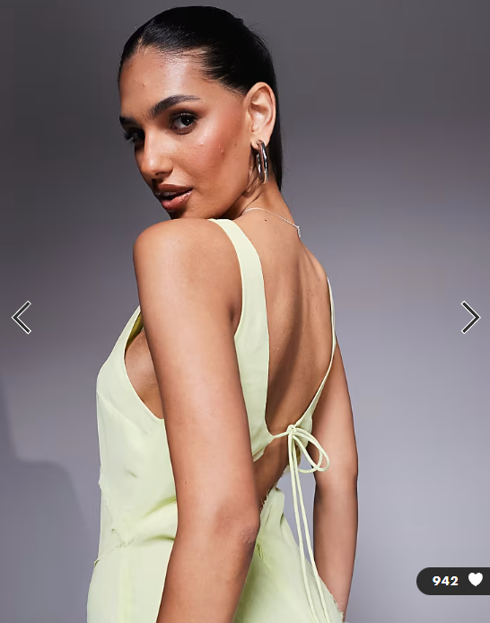 ASOS DESIGN scoop neck raw edge maxi dress with hem detail in lime