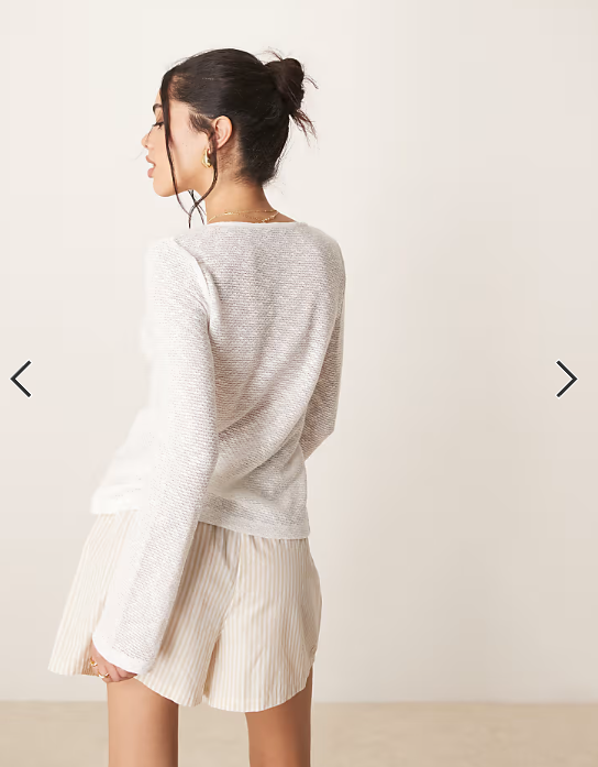 ASOS DESIGN knit look tie front long sleeve top in cream