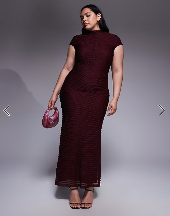 ASOS DESIGN Curve textured capped sleeve maxi dress in cherry
