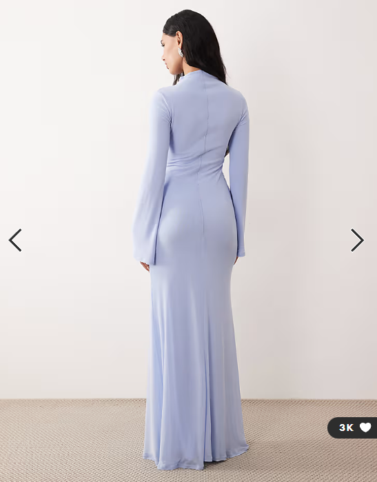 ASOS DESIGN mesh draped high neck long sleeve maxi dress in blue