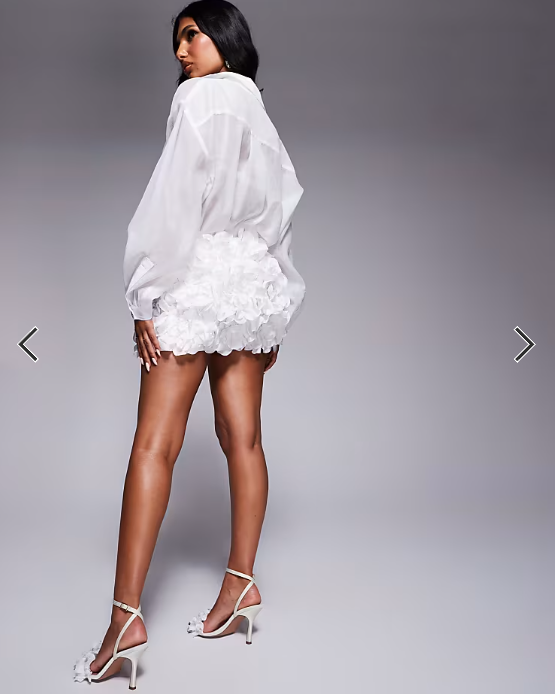ASOS LUXE 3D floral ruffle mini skirt with drop pearl embellishment in white