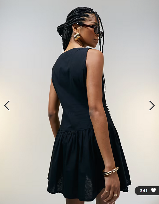 ASOS DESIGN slash neck button down dropped waist mini sundress in black