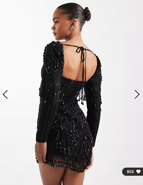 ASOS DESIGN embellished panelled mini dress with beaded fringe in black