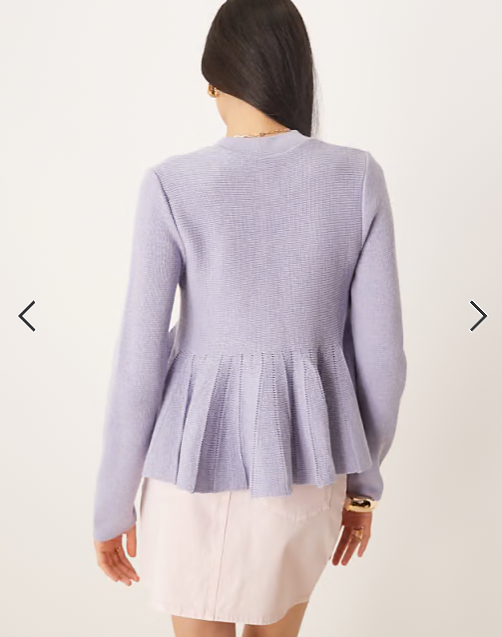 ASOS DESIGN crew neck cardigan with structured frill hem in blue