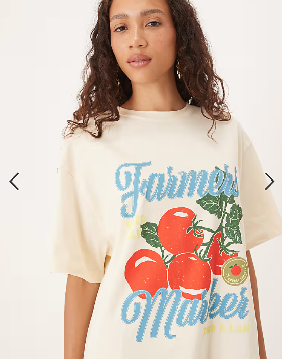 ASOS DESIGN oversized t-shirt with farmer tomato graphic in cream