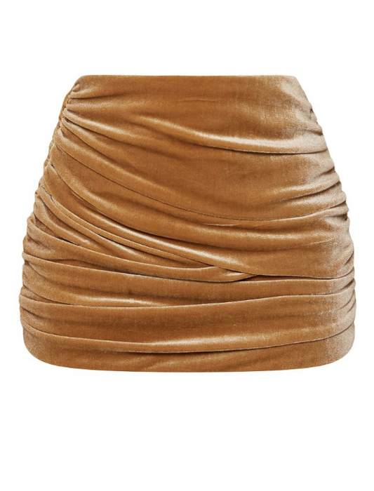 Golden Olive Velvet Ruched Mini Skirt