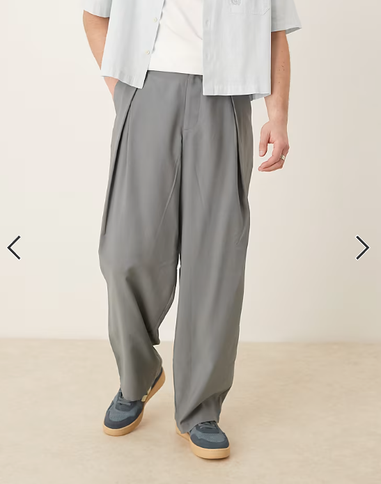 ASOS DESIGN wide leg smart trousers with pleat detail in grey