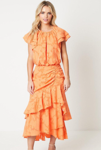 Petite Ruffle Skirt Maxi Dress In Goergette Jacquard