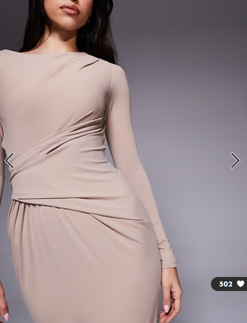 ASOS DESIGN soft touch long sleeve drape maxi dress in cappucino