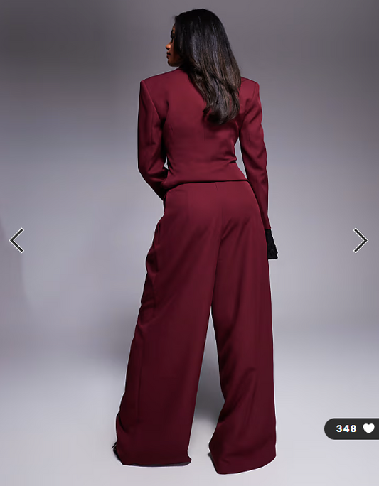 ASOS LUXE co-ord tailored wide leg trouser in burgundy