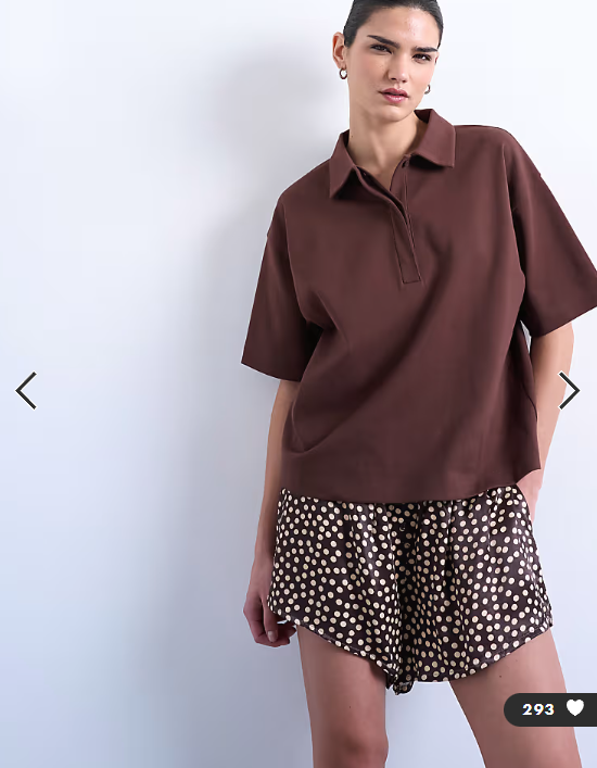 Topshop satin boxer short in brown polka dot