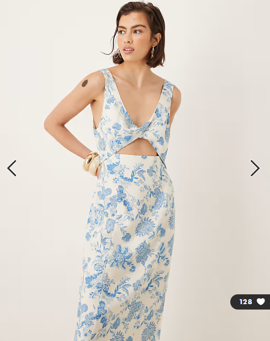 ASOS DESIGN strappy twist bust detail cut out midi dress in floral print