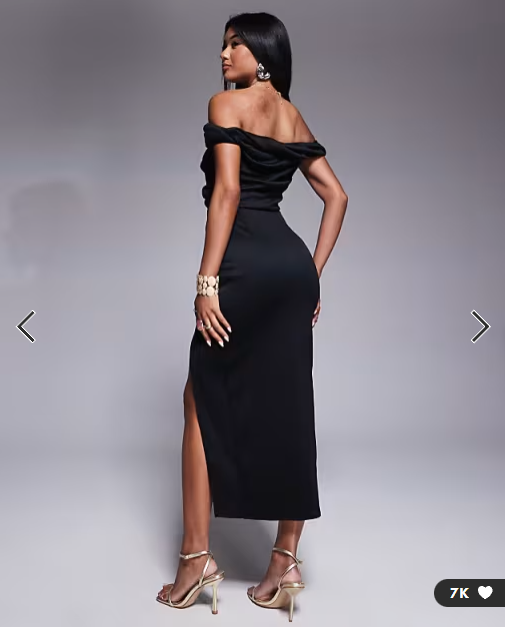 ASOS DESIGN structured twist bardot bodycon midi dress in black