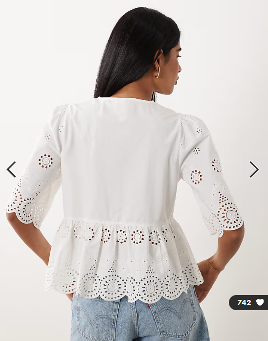 YAS tie front cotton broderie top in white
