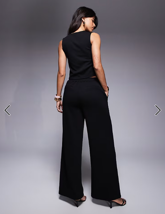 ASOS DESIGN co-ord jersey twill wide leg trouser in black
