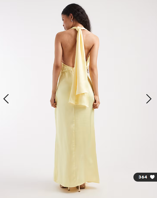 TFNC Petite Bridesmaid satin plunge halter neck tassel detail maxi dress in lemon - YELLOW