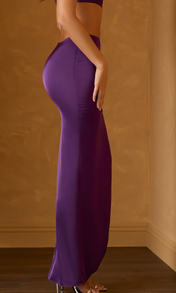 OhPolly - Ruched Asymmetric-Waist Maxi Skirt in Plum