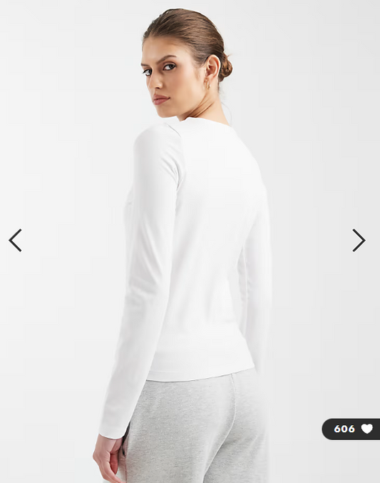 ASOS DESIGN cotton long sleeve round neck top in white