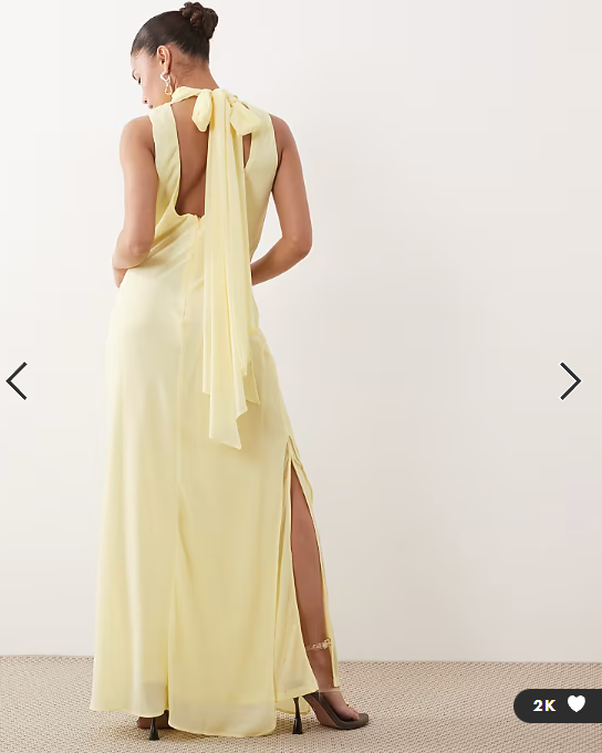 TFNC Petite Bridesmaids high neck chiffon tie detail maxi dress in yellow