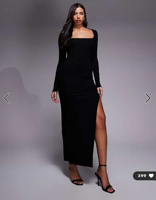 ASOS DESIGN long sleeve super scoop maxi dress with side split in black