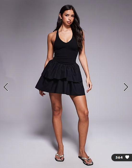 ASOS DESIGN halter ruffle skirt mini dress in black