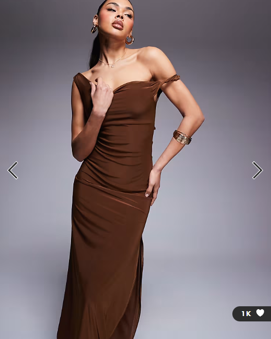 Asos - Twist Shoulder with lace up back maxi dress in bronze