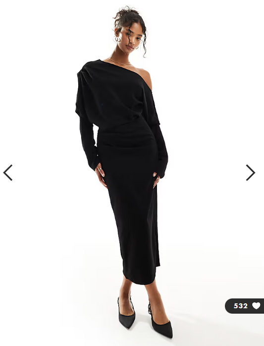 ASOS DESIGN slouchy fallen shoulder midi dress in black