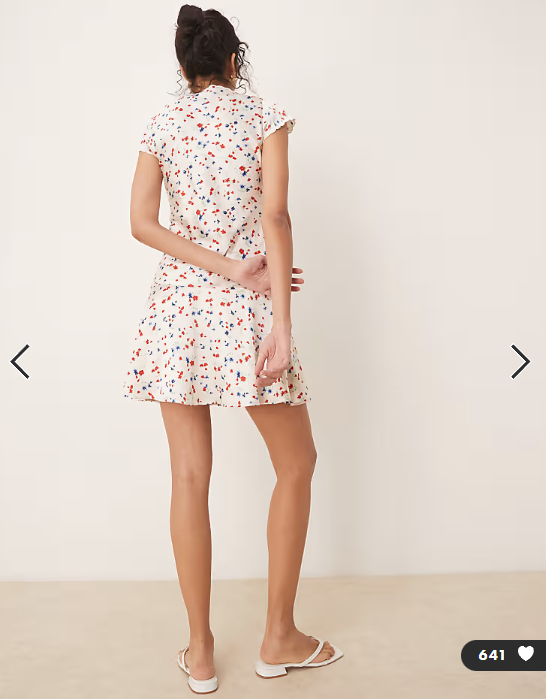 ASOS DESIGN satin flippy mini dress with scallop trim in ditsy floral