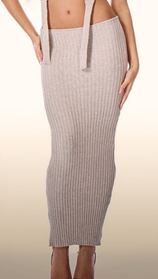 PLT Label Taupe Knitted Maxi Skirt