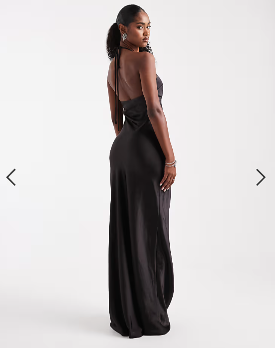 Six Stories Bridesmaid satin halterneck maxi dress in black