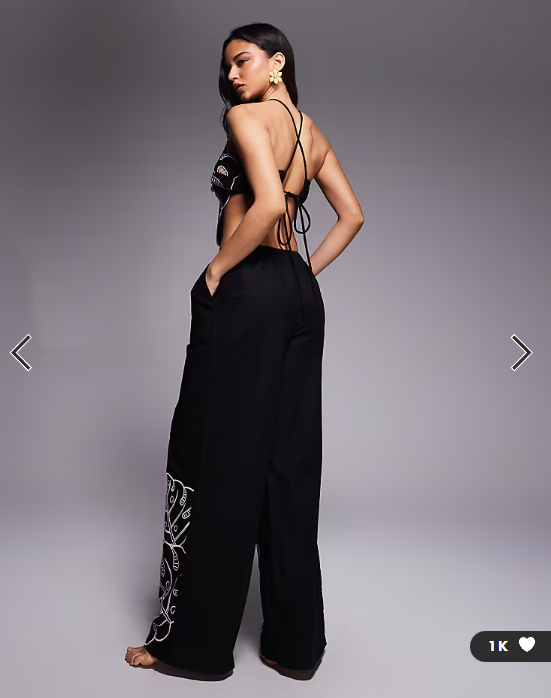 ASOS DESIGN Jasmine Beach tropical cut out trouser in black