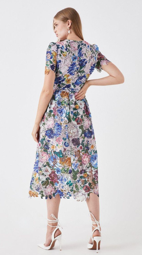 Printed Lace Midi Dress