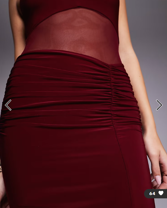 Kalia exclusive double layered slinky halterneck sheer mesh panel maxi dress in Burgundy
