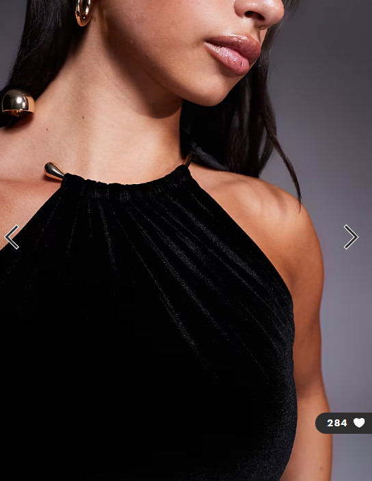 ASOS DESIGN halterneck velvet drape maxi dress with oversized gold-tone neck trim in black