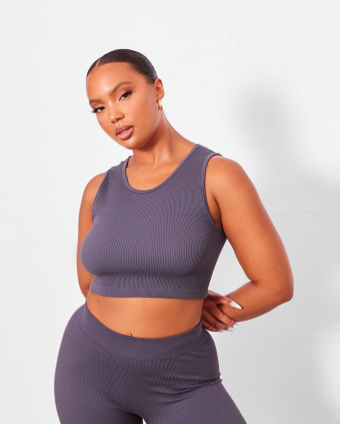 Plus Charcoal Structured Contour Sleeveless Ribbed Crop Top
