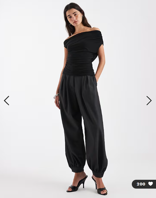 Asos - Slinky ruched off the shoulder bardot top in black