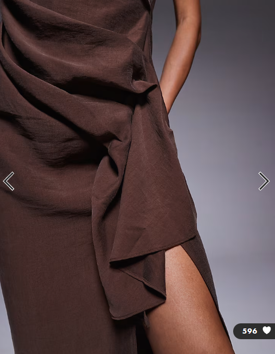 ASOS DESIGN bandeau midi dress with side pleat detail in chocolate