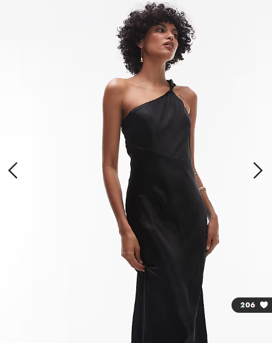 & Other Stories one shoulder satin midi dress with twisted strap detail in black