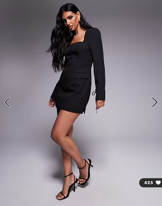 Kaiia exclusive square neck bow cuff detail tailored blazer mini dress in black