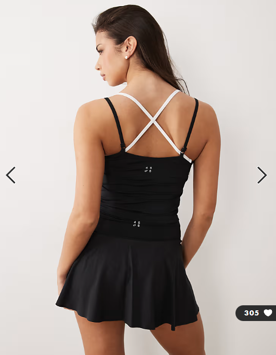 4505 active tennis double layer tank with cross strap back in black and white