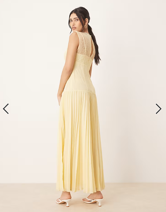 ASOS DESIGN lace bodice pleated skirt midaxi dress in lemon