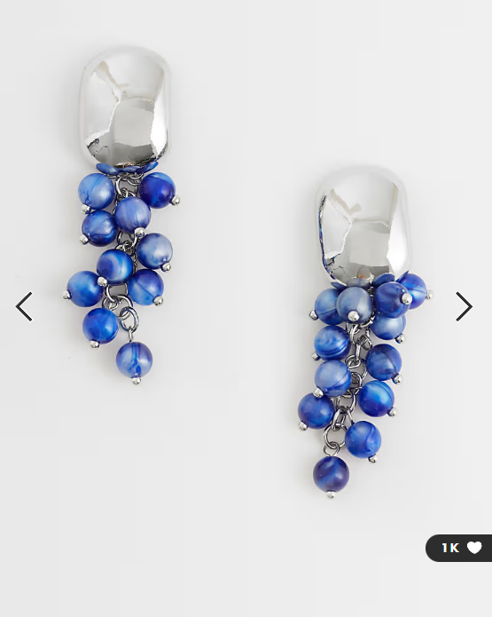 ASOS DESIGN stud earrings with blue beads in silver tone