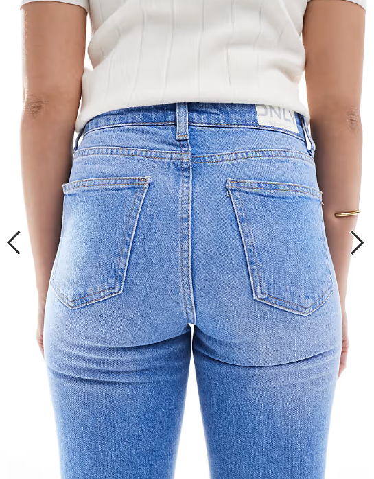 ONLY Emily high waisted straight leg jeans with slight distressing in light blue