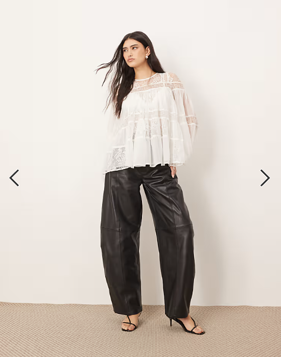 ARRANGE lace detail blouson sleeve top with drawstring detail in white