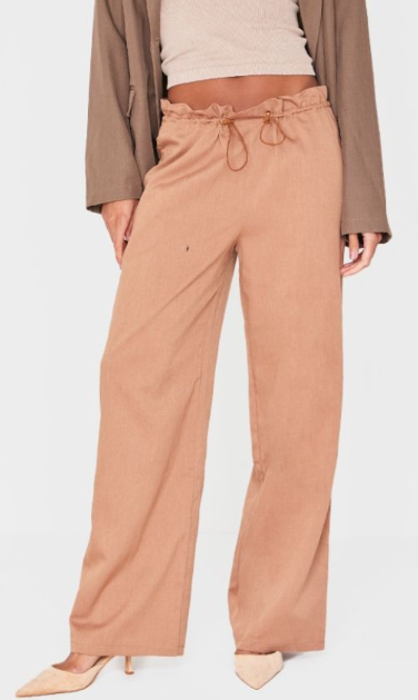 Plt - Brown Woven Drawstring Waistband Straight Leg Trousers
