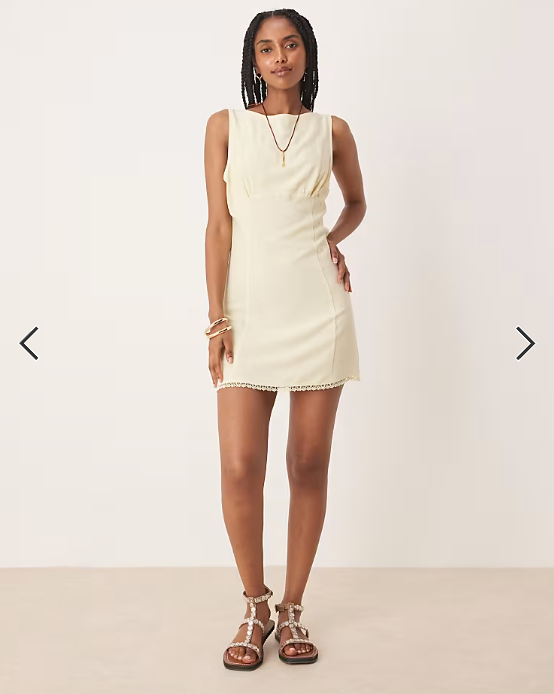 ASOS DESIGN ruched bust mini dress with lace trim in lemon