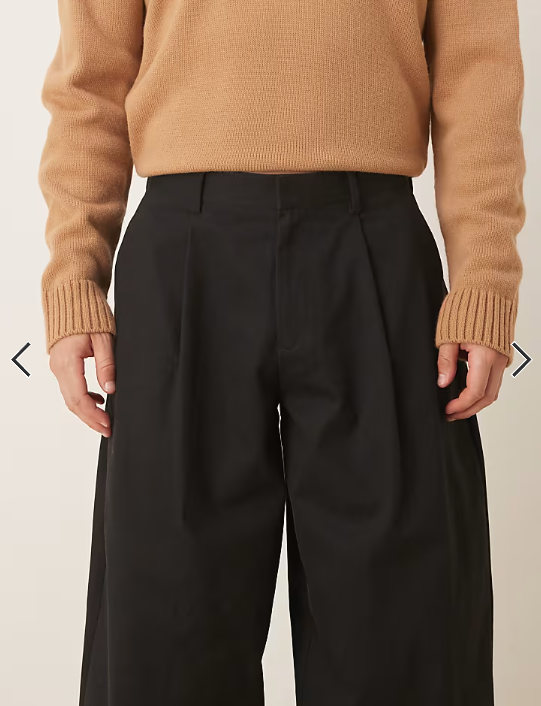 ASOS DESIGN smart 100% cotton plated wide barrel leg trousers in black
