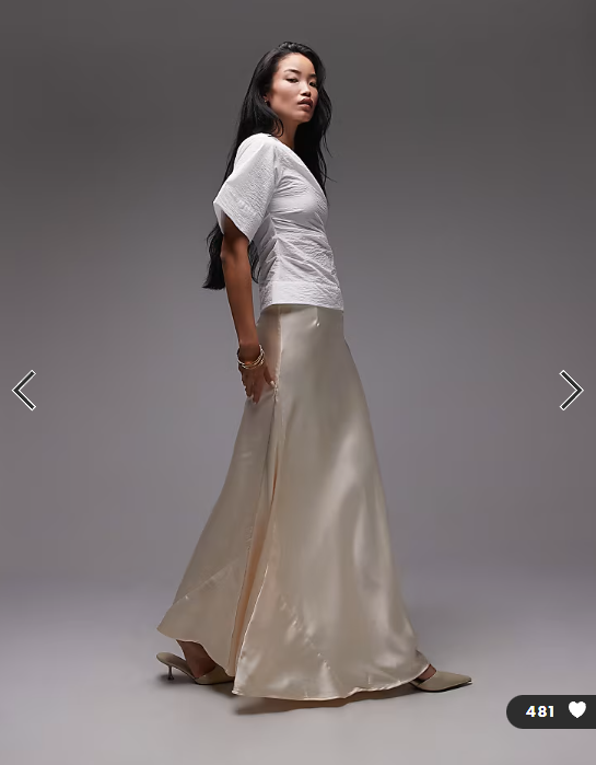 ASOS DESIGN volume drape satin maxi skirt in oyster