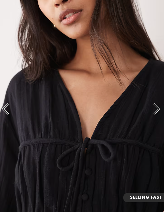 ASOS DESIGN long sleeve smock top with button front in black